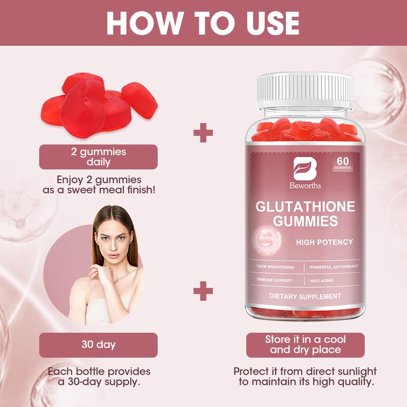 BBEWORTHS Glutathione Gummies 500mg with Marine Collagen Vitamin C & E