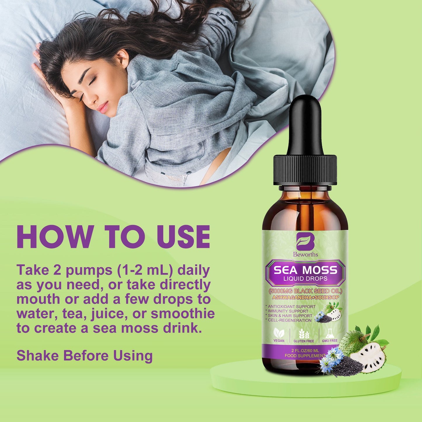Beworths Black Seed Oil & Irish Sea Moss Gel with Soursop Bitters Liquid Drop Supplement