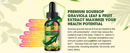 Soursop Graviola Liquid Drop,With Balckseed oil, for Cell Support & Regeneration, Immune Boost, Relax, Liver and Sleep, Guanabana Drop 2 Fl Oz