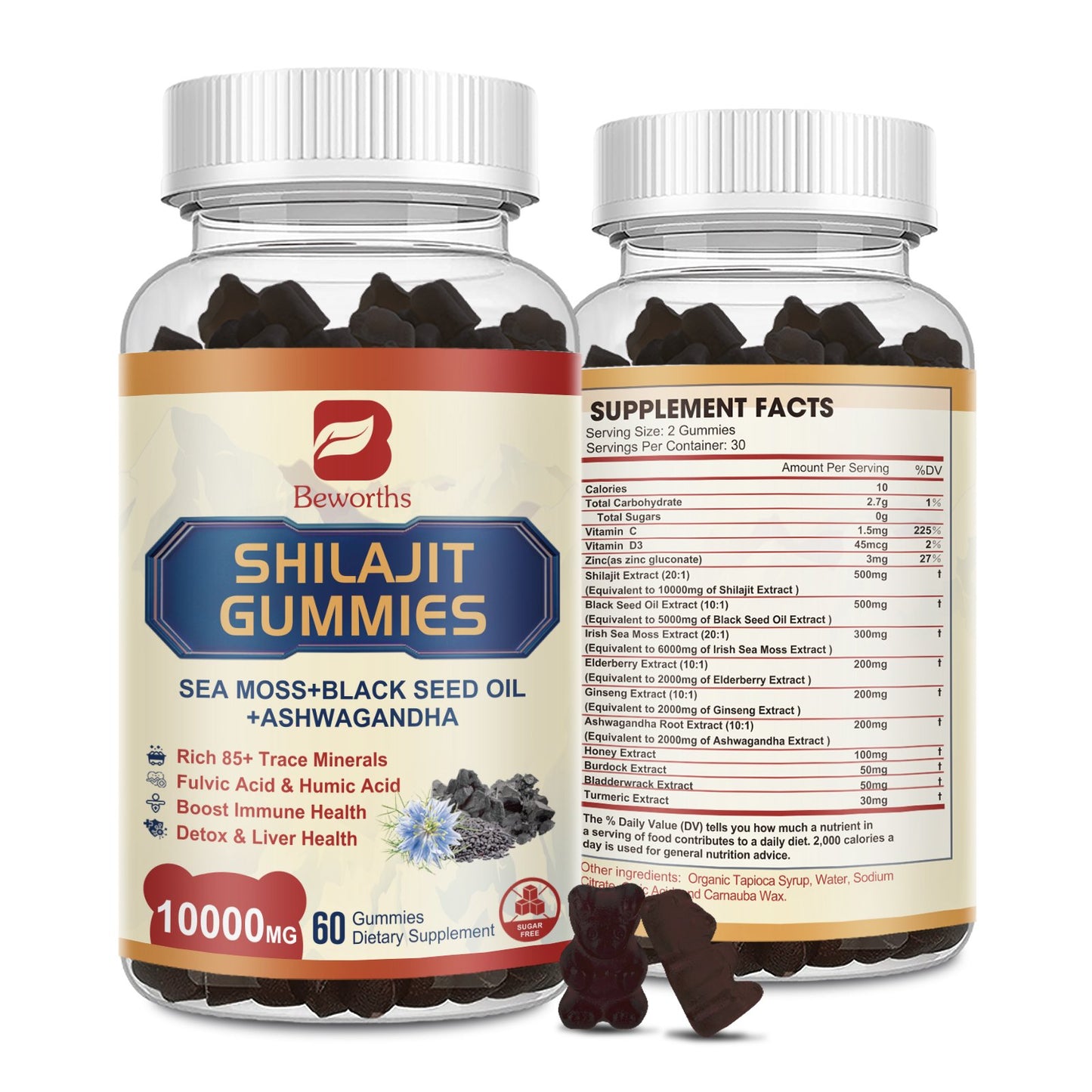 Shilajit Resin Gummies Sea Moss Supplement with Black Seed Oil