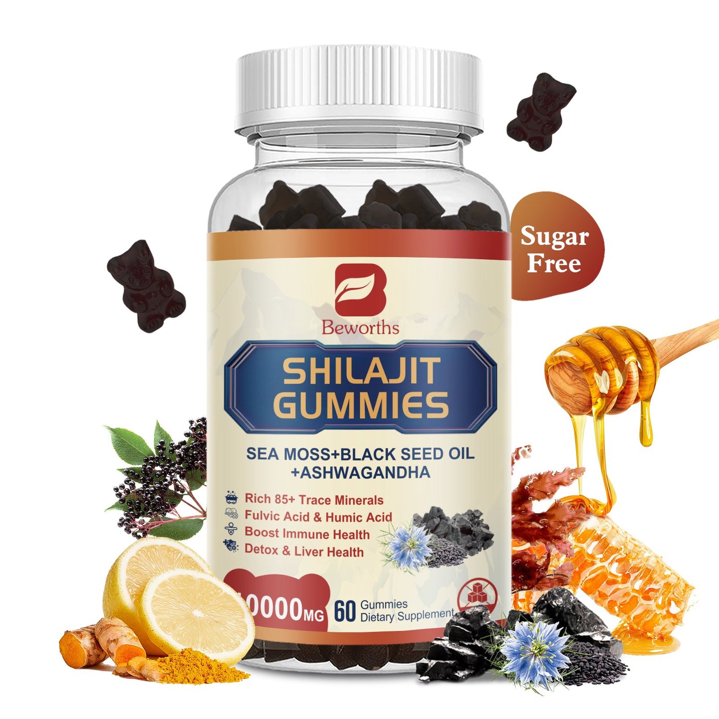Shilajit Resin Gummies Sea Moss Supplement with Black Seed Oil