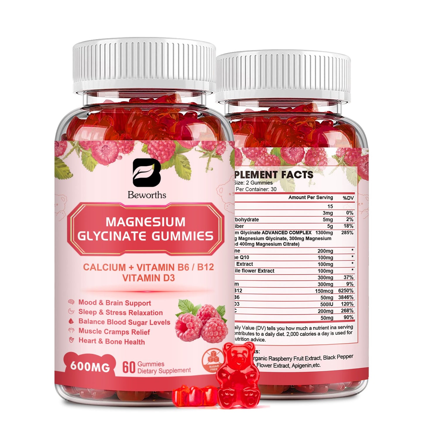 Magnesium Glycinate Gummies Supplement Complex with Potassium, Calcium, Coenzyme Q10, Vitamin, Magnesium Malate Citrate Support Heart, Muscle, Energy Boost