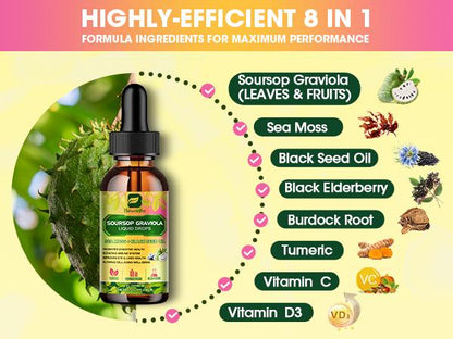 Soursop Graviola Liquid Drop,With Balckseed oil, for Cell Support & Regeneration, Immune Boost, Relax, Liver and Sleep, Guanabana Drop 2 Fl Oz