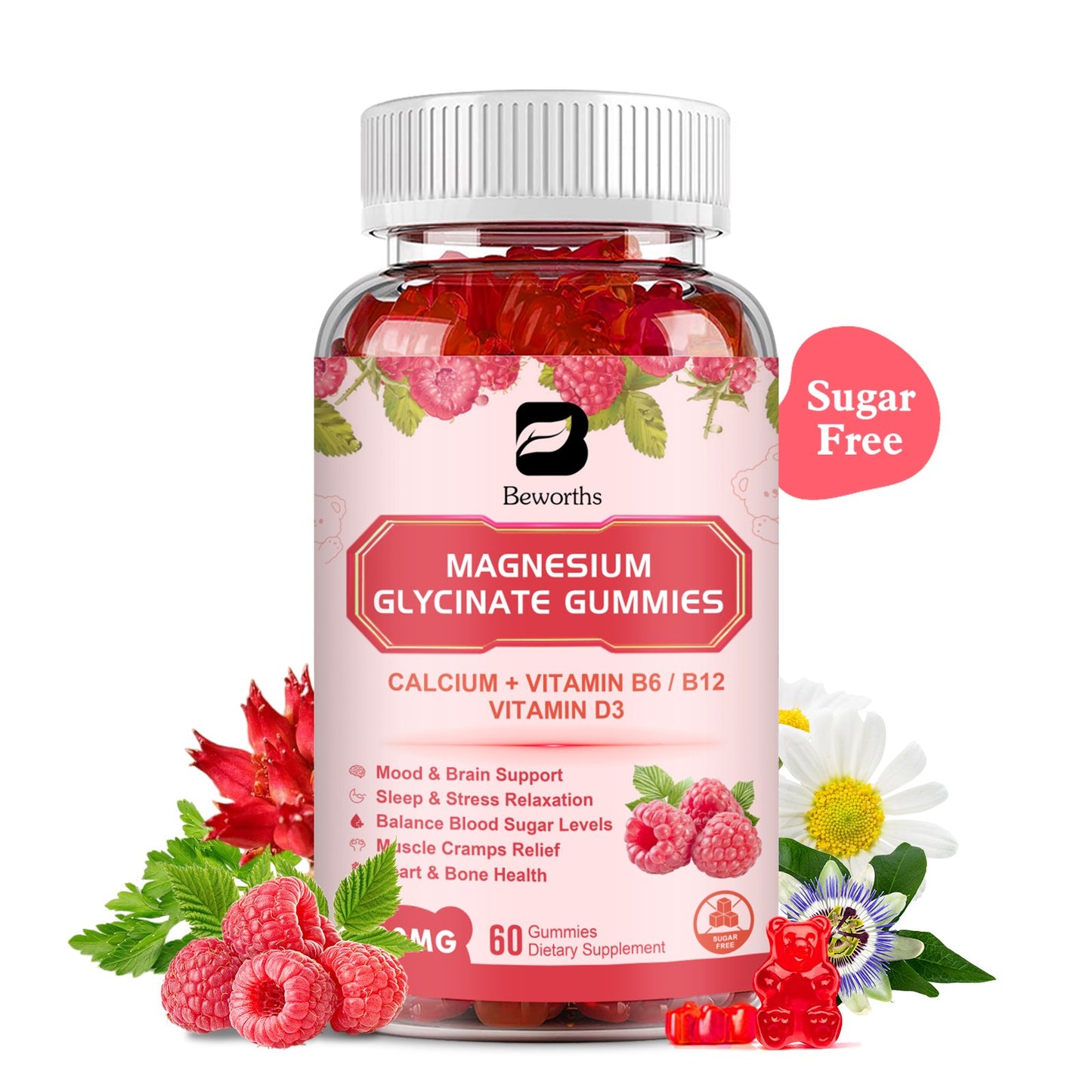 Magnesium Glycinate Gummies Supplement Complex with Potassium, Calcium, Coenzyme Q10, Vitamin, Magnesium Malate Citrate Support Heart, Muscle, Energy Boost