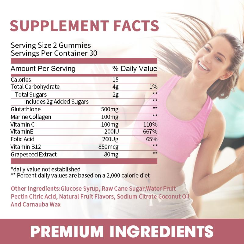BBEWORTHS Glutathione Gummies 500mg with Marine Collagen Vitamin C & E