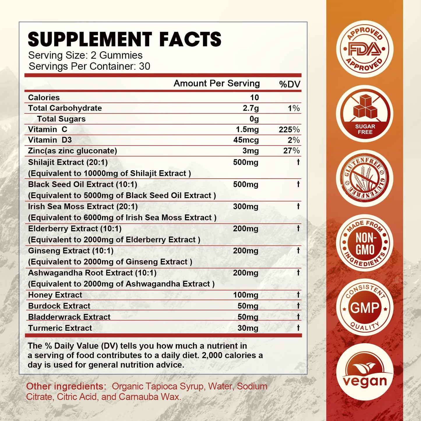 Shilajit Resin Gummies Sea Moss Supplement with Black Seed Oil