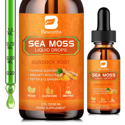 Beworths Turmeric Organic Irish Sea Moss Liquid Drops Blended Vitamin & Mineral Supplements