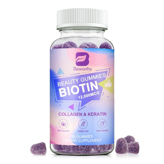 BEWORTHS Biotin Gummies 12000mcg with Biotin, Collagen, Keratin, Chlorophyll, Zinc and Vitamin A, B6, B12, C, D, E Complex