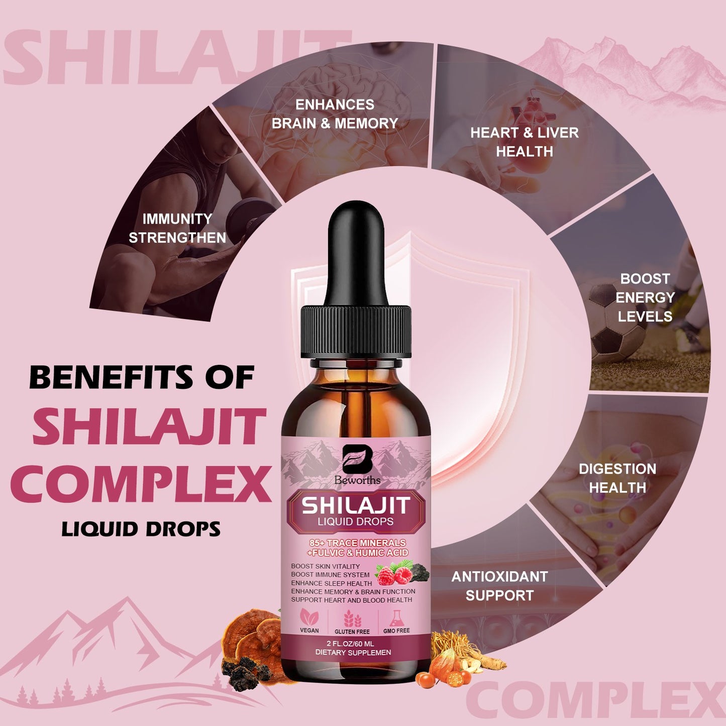 Shilajit Resin Liquid Drops Supplement Organic Trace Minerals Complex