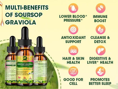Soursop Graviola Liquid Drop,With Balckseed oil, for Cell Support & Regeneration, Immune Boost, Relax, Liver and Sleep, Guanabana Drop 2 Fl Oz