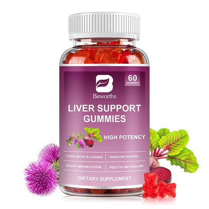 Beworths Liver Support Gummies, with Milk Thistle Extract Support Liver Cleanse Detox & Repair, Liver Health, 60 Gummies