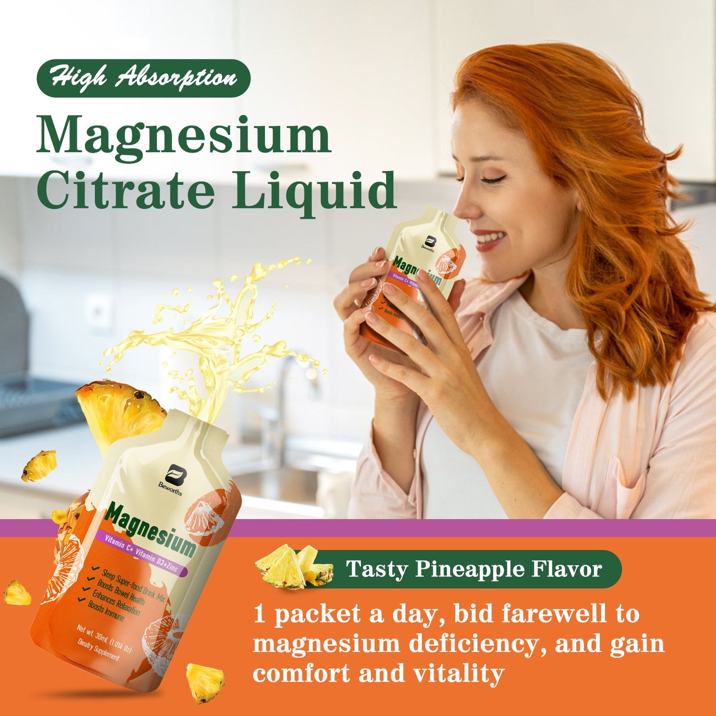 Magnesium Citrate Liquid Supplement 280Mg, with Bromelain, Vitamin C, D3, B6, Zinc, High Absorption Magnesium Citrate Oral Solution