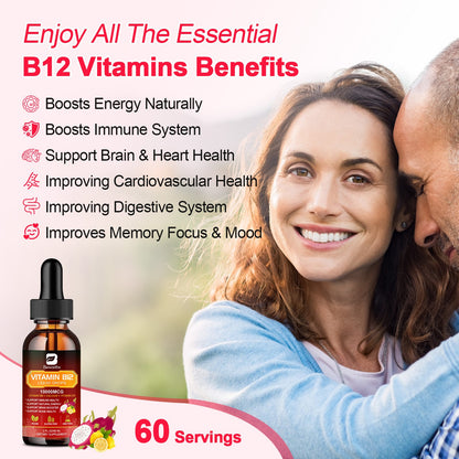 Beworths Vitamin B12 Sublingual Liquid Drops Supplement Dragon Fruit Flavor 2 Packs