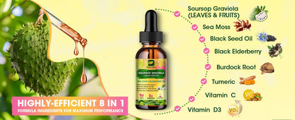 Soursop Graviola Liquid Drop,With Balckseed oil, for Cell Support & Regeneration, Immune Boost, Relax, Liver and Sleep, Guanabana Drop 2 Fl Oz