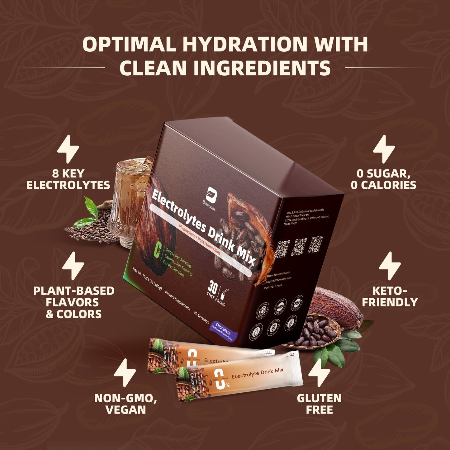 Electrolytes Powder Packets Sugar-Free | Keto Electrolytes Powder Packets with Magnesium, Vitamins Replenish Hydration & Energy Boostfor for Electrolyte Drink Mix | Zero Calorie - 30 Sticks