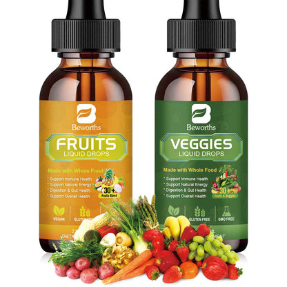 Natural Fruit and Vegetable Vitamins Supplements Liquid Drops Whole Nature Super-Food Filled with Vitamins and Minerals - Supports Energy Levels