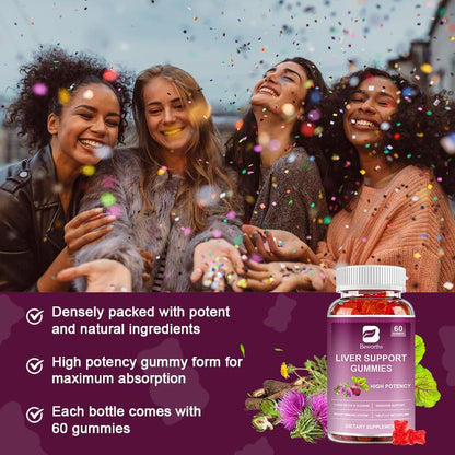 Beworths Liver Support Gummies, with Milk Thistle Extract Support Liver Cleanse Detox & Repair, Liver Health, 60 Gummies