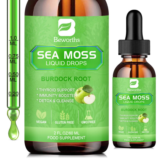 Apple Flavored Sea Moss Liquid Drops - Organic Irish Sea Moss Gel with Burdock Root