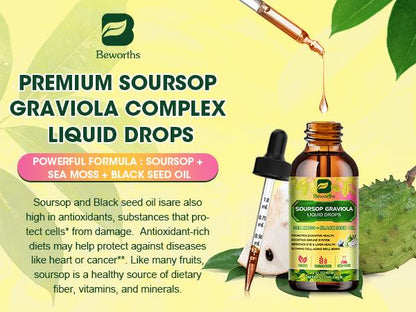 Soursop Graviola Liquid Drop,With Balckseed oil, for Cell Support & Regeneration, Immune Boost, Relax, Liver and Sleep, Guanabana Drop 2 Fl Oz