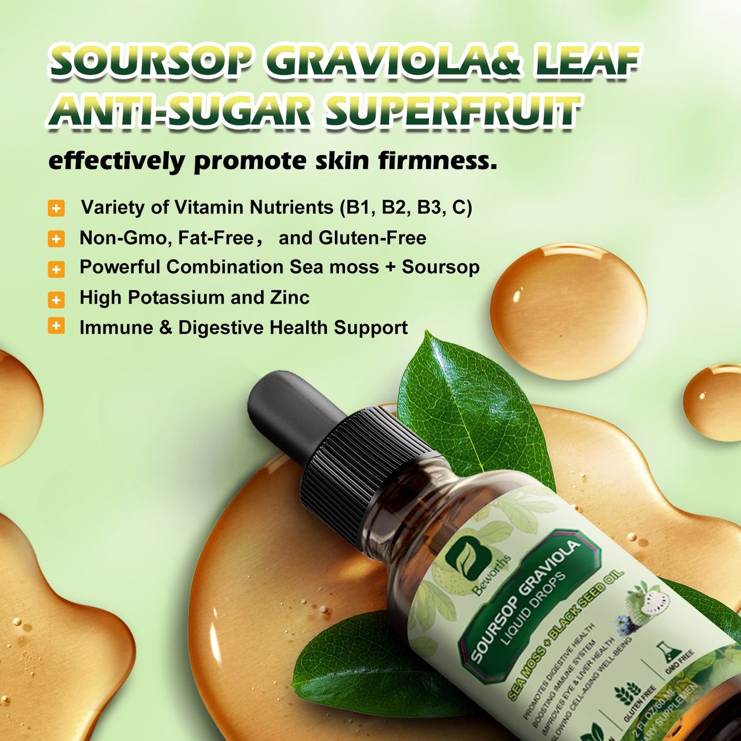 Soursop Black Seed oil Liquid Drops Supplement with Sea Moss