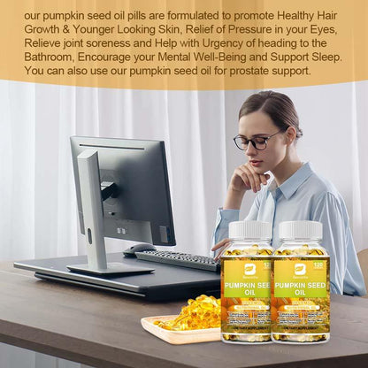 Pumpkin Seed Oil Capsules- Pumpkin Seed Oil Supplement for Hair Growth, Youthful Skin, Prostate Health, Urinary Tract Support