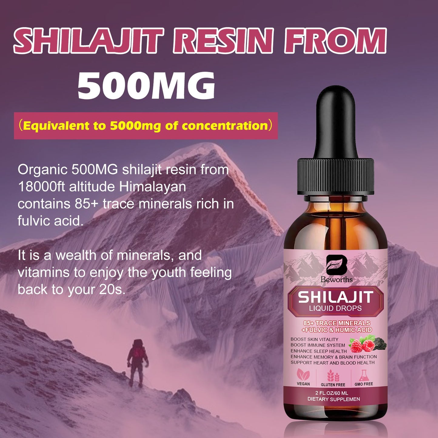 Shilajit Resin Liquid Drops Supplement Organic Trace Minerals Complex