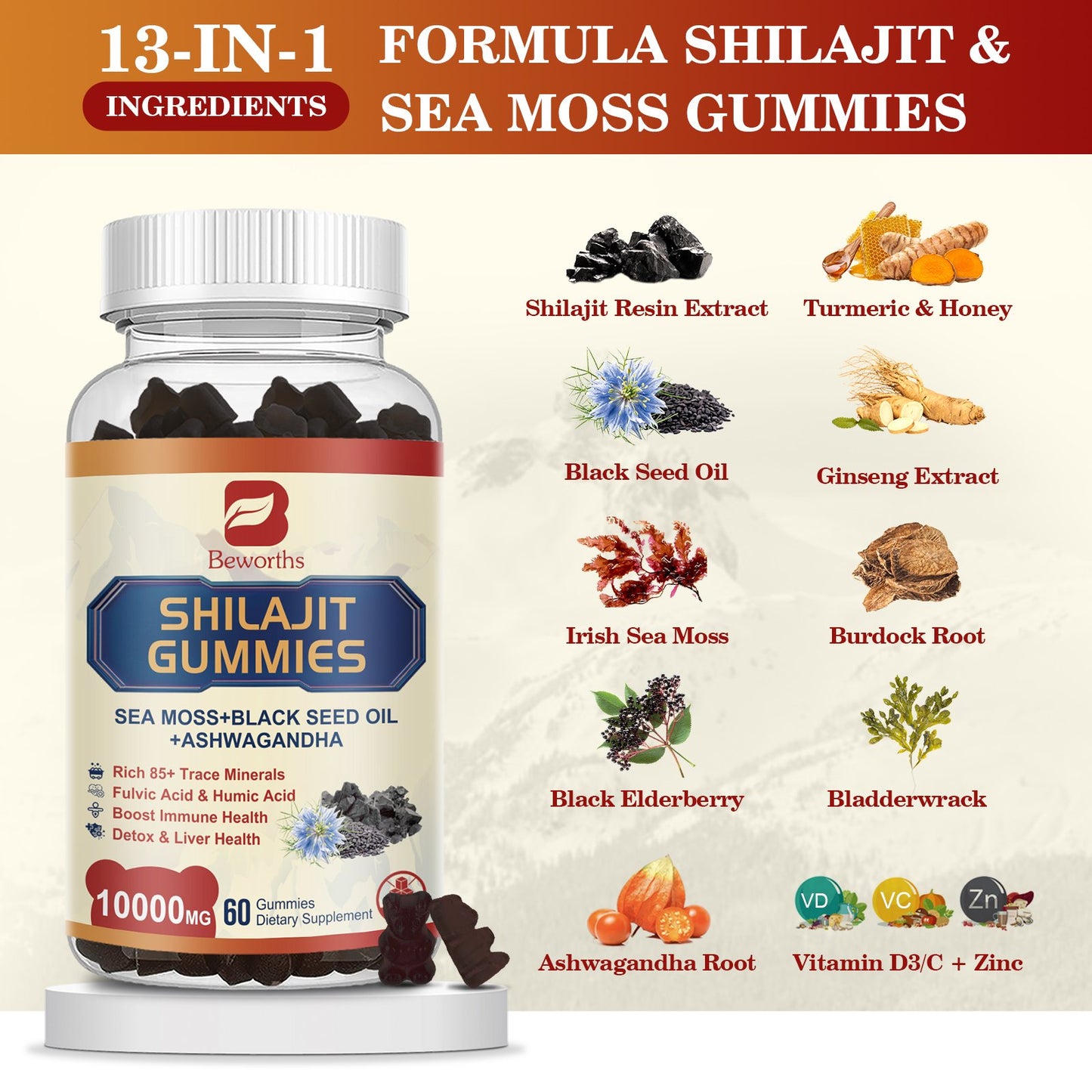 Shilajit Resin Gummies Sea Moss Supplement with Black Seed Oil