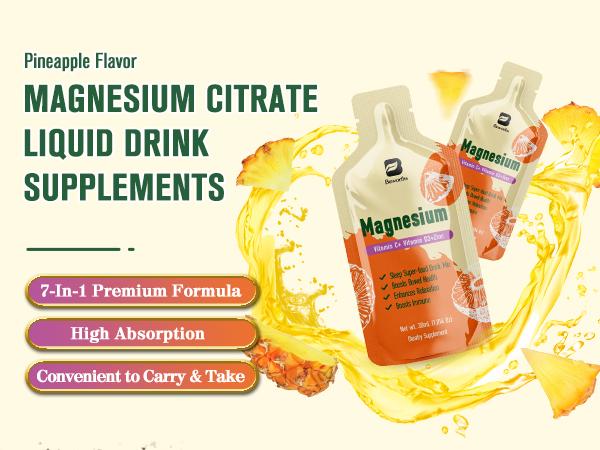 Magnesium Citrate Liquid Supplement 280Mg, with Bromelain, Vitamin C, D3, B6, Zinc, High Absorption Magnesium Citrate Oral Solution