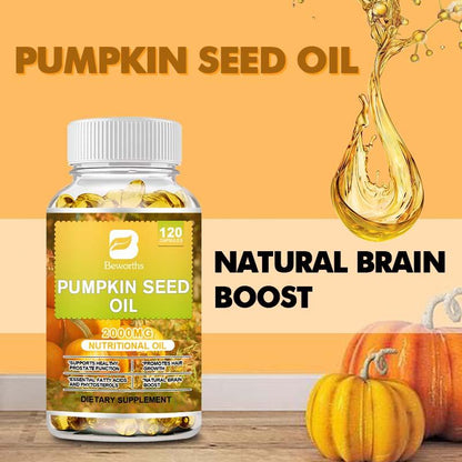 Pumpkin Seed Oil Capsules- Pumpkin Seed Oil Supplement for Hair Growth, Youthful Skin, Prostate Health, Urinary Tract Support