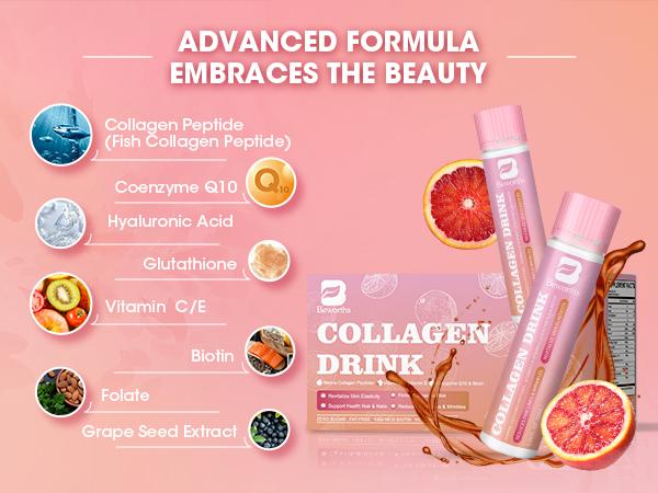 6000mg Liquid Collagen Supplement for Women with Coenzyme Q10, Hyaluronic Acid, Biotin &amp; Vitamin C, Vitamin E