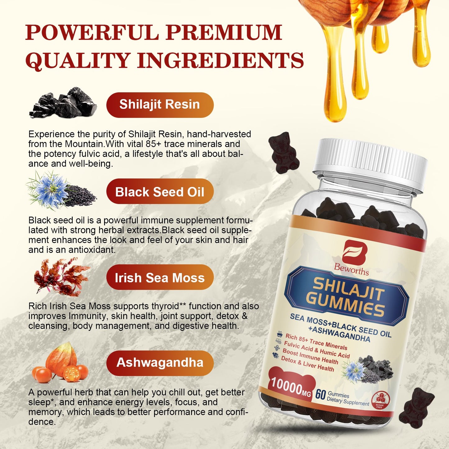 Shilajit Resin Gummies Sea Moss Supplement with Black Seed Oil