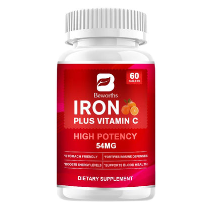 BEWORTHS Iron Tablet Capsules Supplement with Vitamin C Supports for Women & Men
