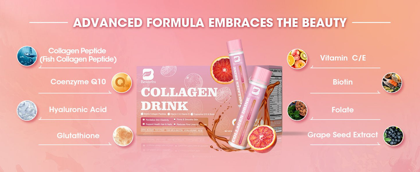 6000mg Liquid Collagen Supplement for Women with Coenzyme Q10, Hyaluronic Acid, Biotin &amp; Vitamin C, Vitamin E