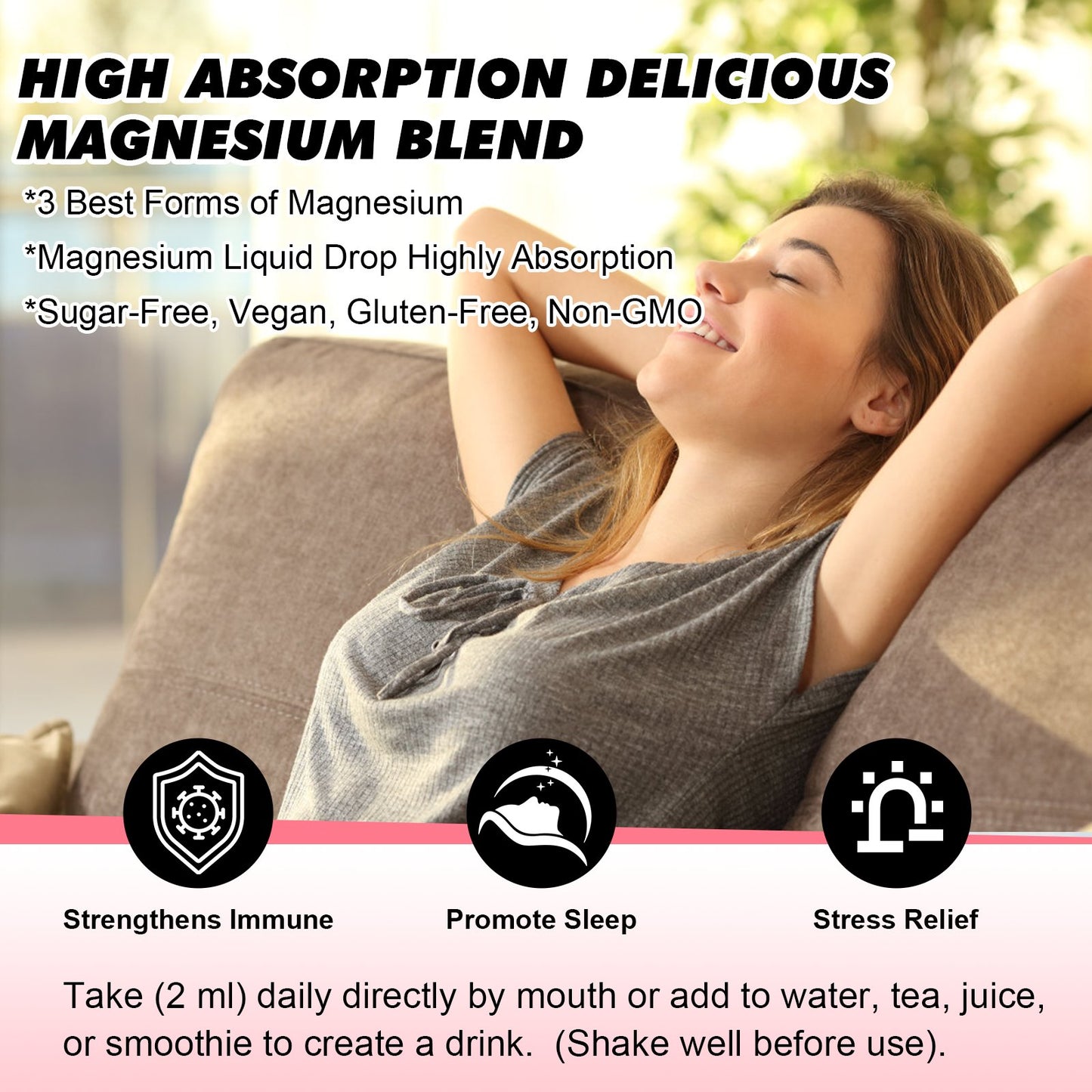 Magnesium Glycinate Supplement Complex Vitamin Liquid Drop Strawberry Flavor 